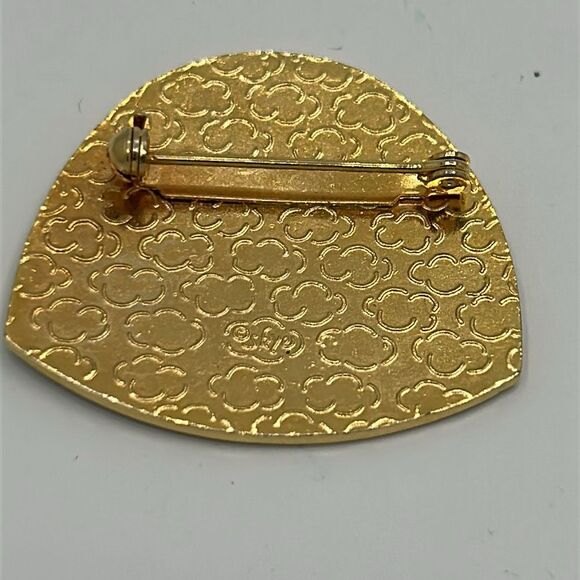 Vintage Signed Skye Black and Gold Tone Rose Enamel Brooch - Picture 2 of 3